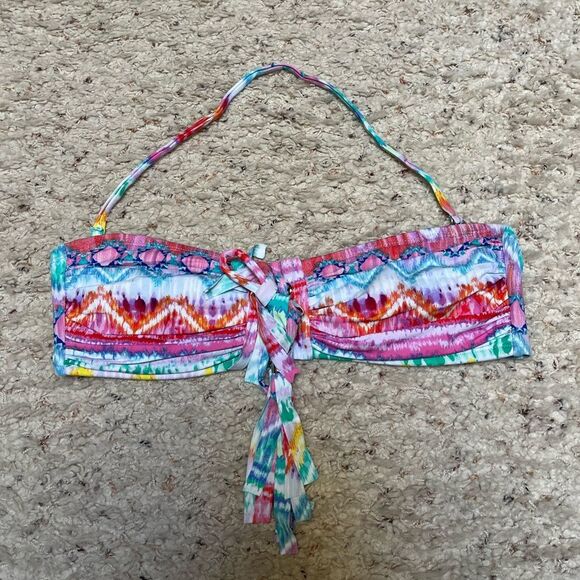 Blue rod beattie colorful tie dye fringe bandeau bikini top size 4 multicolor - Picture 6 of 7